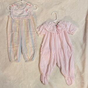 Adorable Vintage Baby Romper Set in Pastel Stripes and Pink